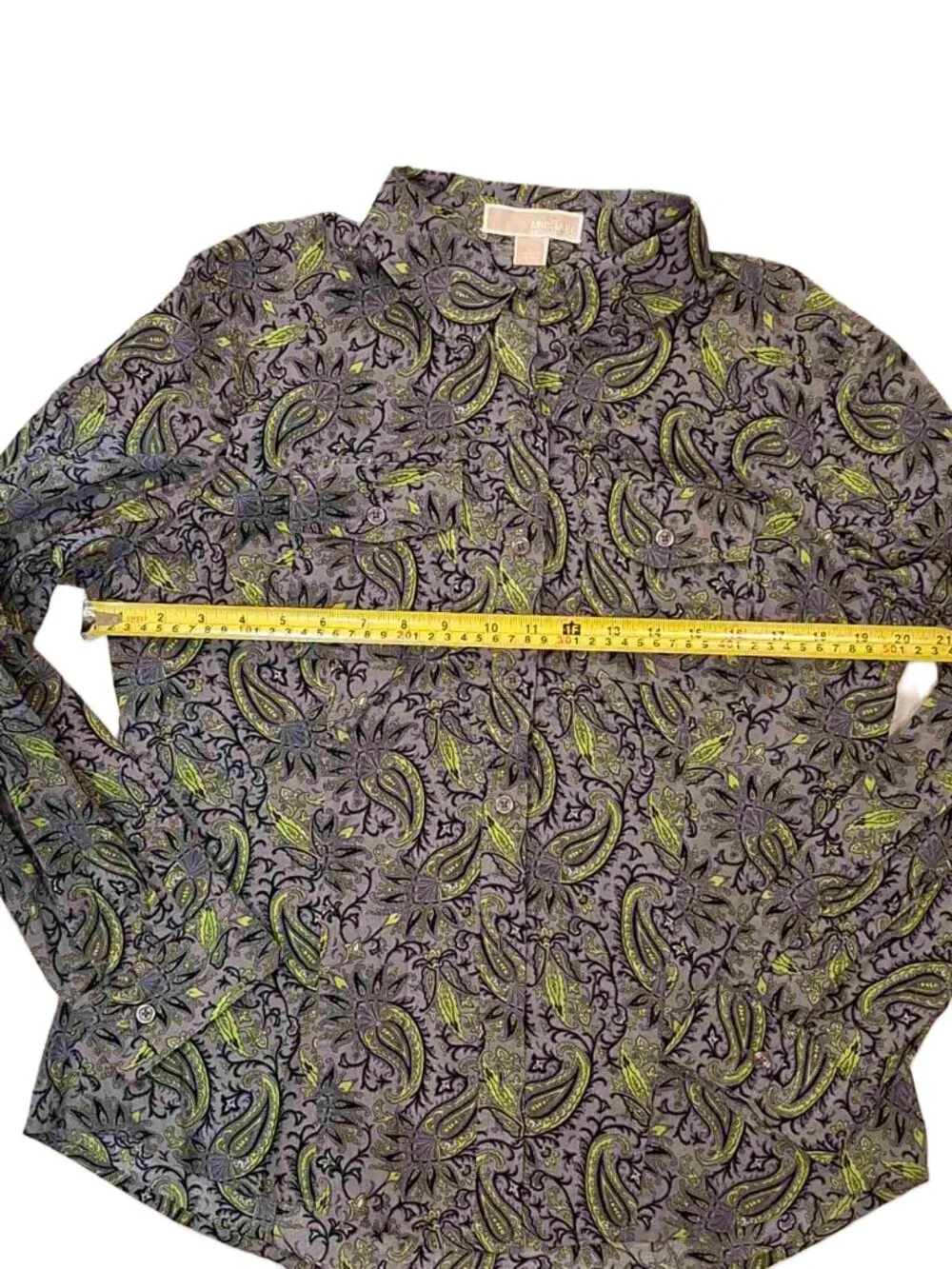Michael Kors Gray Green Paisley 100% Cotton Button‑Up Button-Down Shirt Size L - Picture 7 of 10